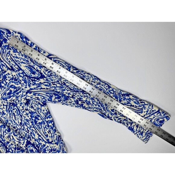 Magaschoni Blouse Womens XL Blue White Paisley Abstract Button Front Long Sleeve - Picture 10 of 12